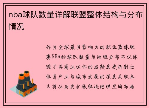 nba球队数量详解联盟整体结构与分布情况
