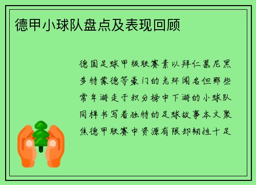 德甲小球队盘点及表现回顾